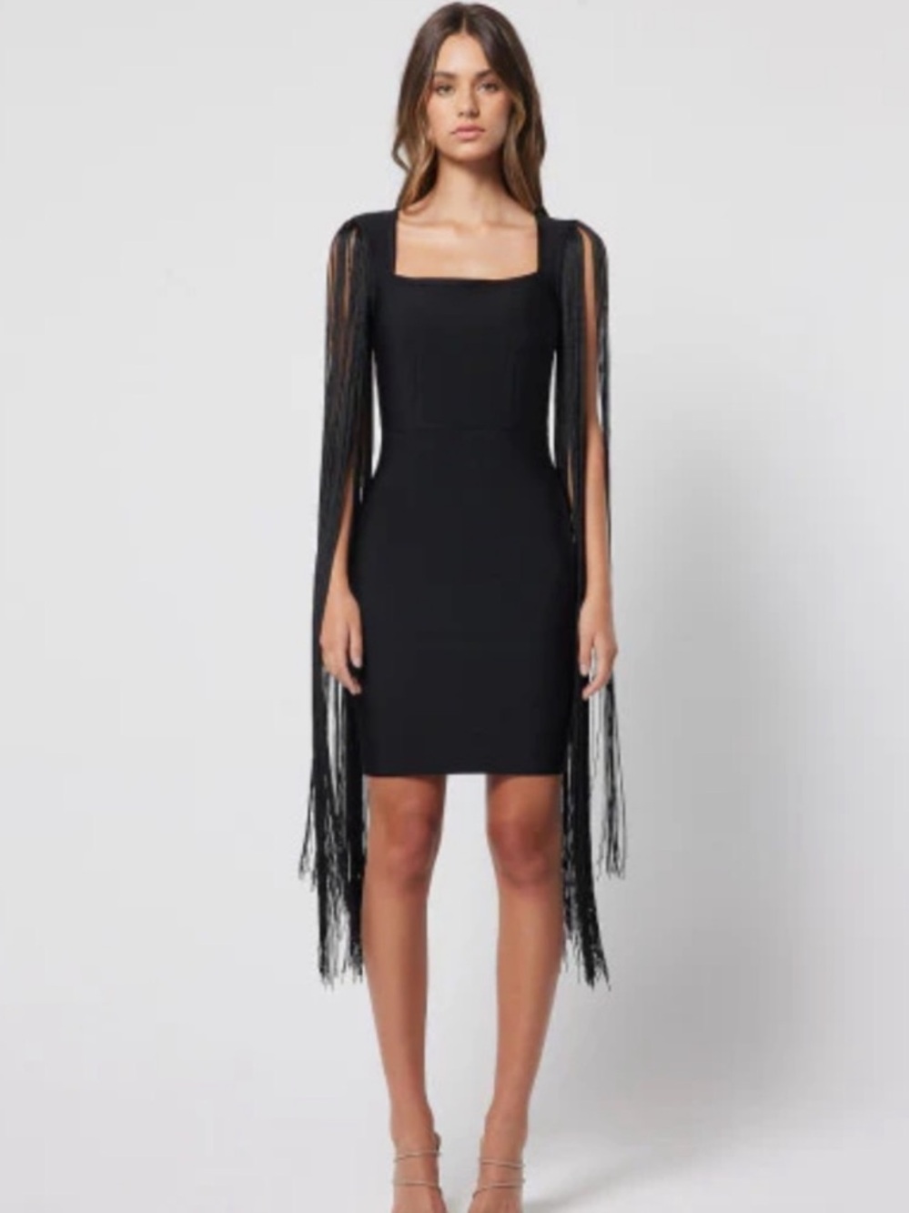 Elliatt Quelux Fringe Sleeve Mini Dress Black Size Large